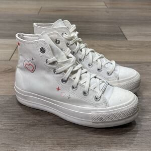 Converse White High-Tops with Heart Accents